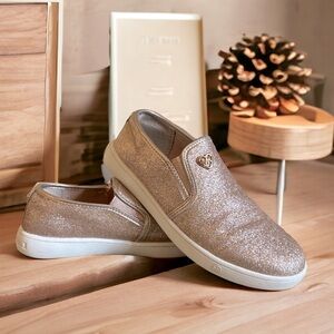 Michael Kors Girl's FARRYN Gold Glitter Slip On Sneakers Shoe | SIZE 4